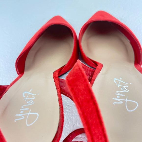 Red faux microsuede pointed toe ankle wrap heels - SZ 9 - Picture 6 of 7